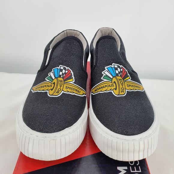 Foco Size 6 Indy Motor Speedway Wing Wheel Flag Glitter Canvas Slip On Shoes New - Picture 4 of 11